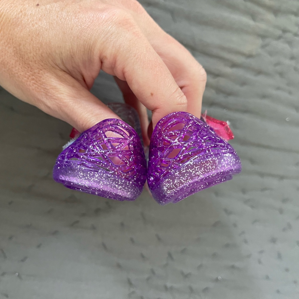Wonder Nation size 2 toddler baby girl jelly sandals clear pink purple velcro - Picture 3 of 7